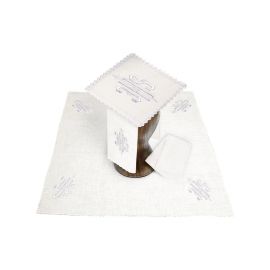 Bielizna kielichowa, lniana, haft IHS (98H) - Zestawy lniane