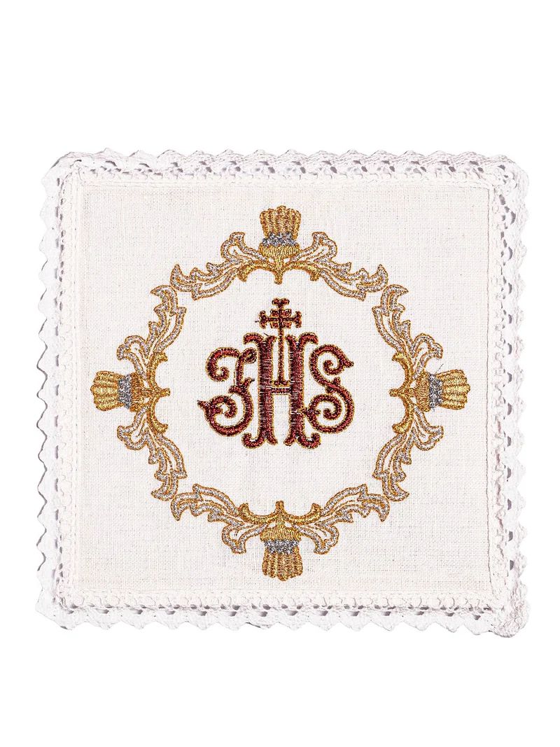 Bielizna kielichowa, lniana, haft czerwony IHS (102H) - zdjęcie 3 - Bielizna kielichowa, lniana, haft czerwony IHS (102H)