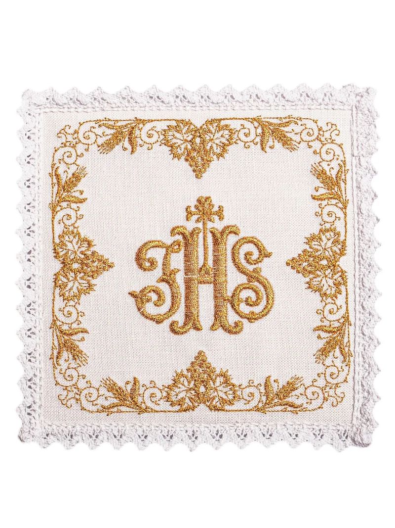 Bielizna kielichowa, lniana, haft IHS (122H) - zdjęcie 2 - Bielizna kielichowa, lniana, haft IHS (122H)