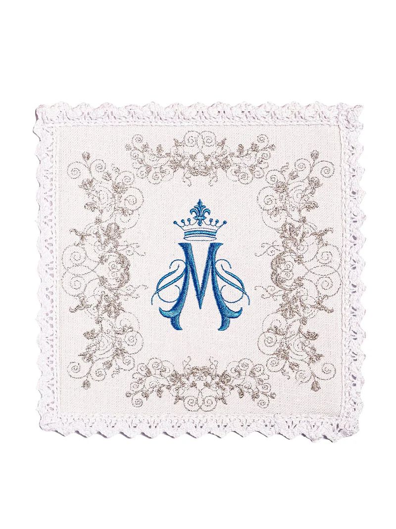 Bielizna kielichowa, lniana, haft Maryjny (128H) - zdjęcie 2 - Bielizna kielichowa, lniana, haft Maryjny (128H)