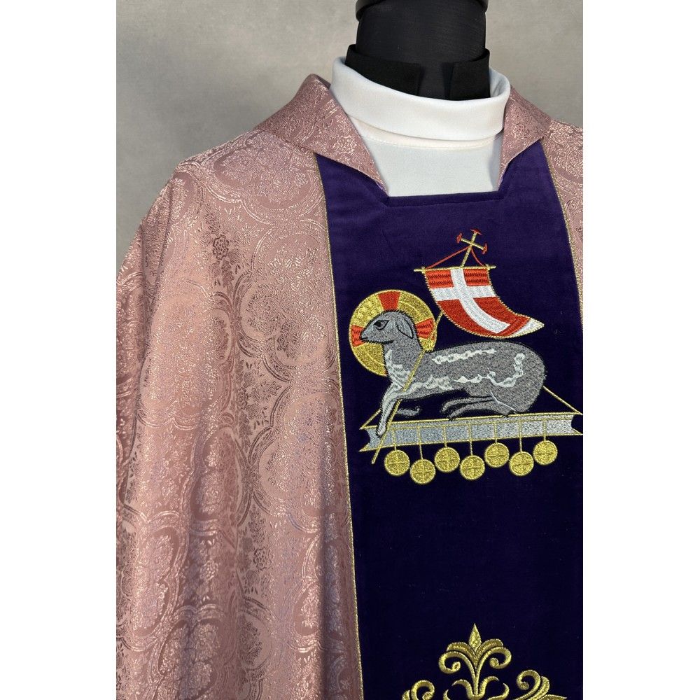 Ornat gotycki różowy + stuła, tkanina żakard (8K) - zdjęcie 2 - Ornat gotycki różowy + stuła, tkanina żakard (8K)