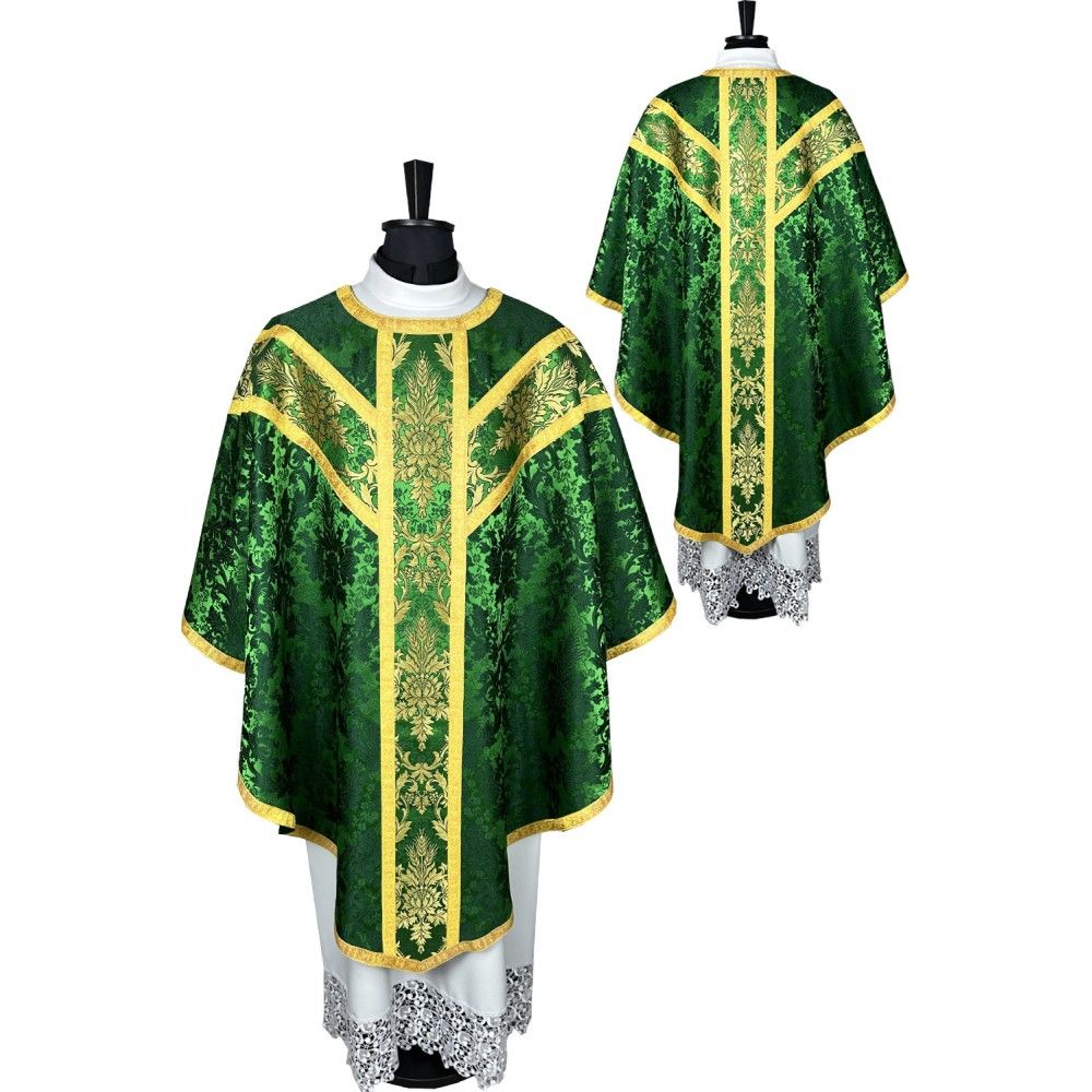 Ornat semi gotycki + stuła, bursa, manipularz, welon na kielich - tkanina żakard (9K)