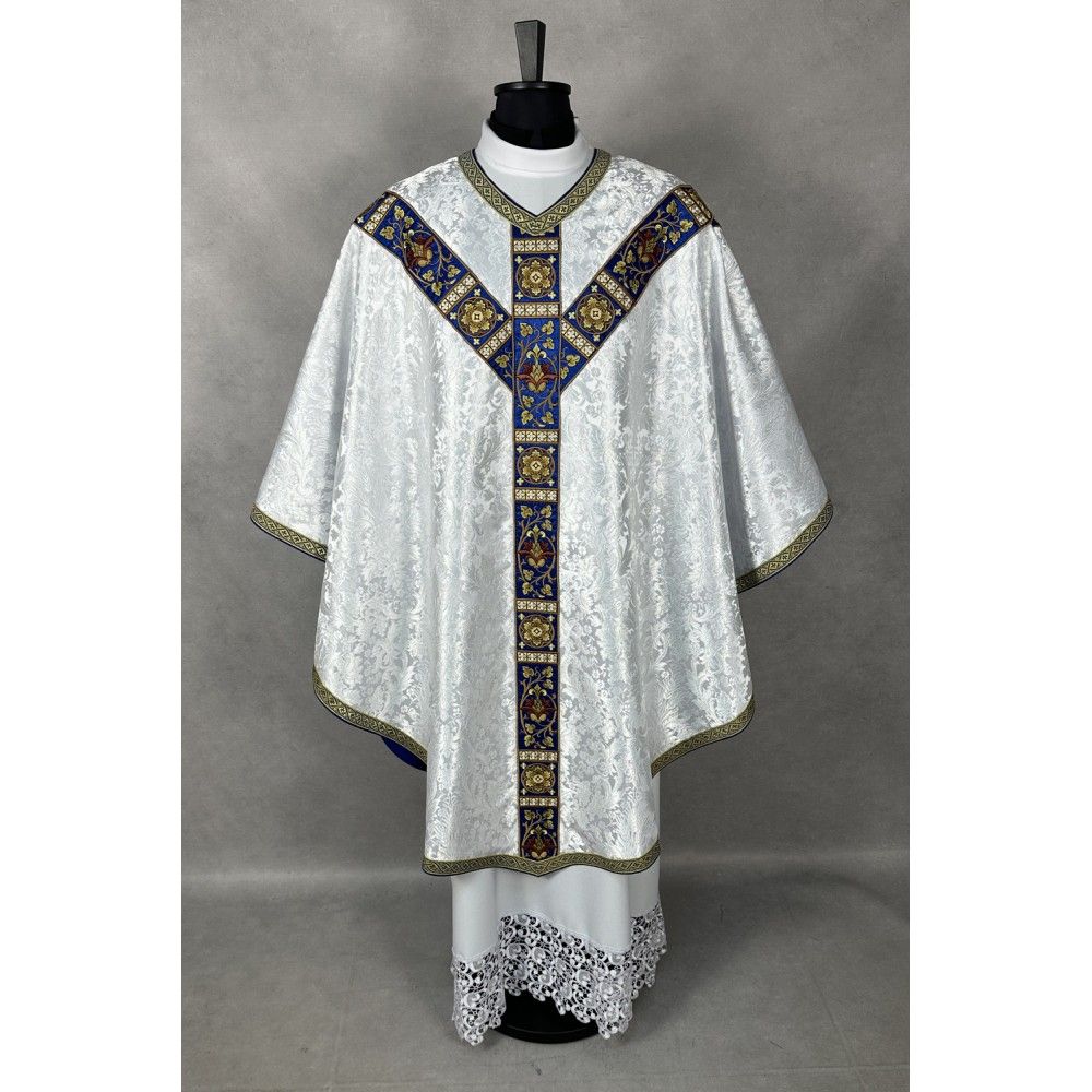 Ornat semi gotycki + stuła, bursa, manipularz, welon na kielich - tkanina żakard (16K) - zdjęcie 3 - Ornat semi gotycki + stuła, bursa, manipularz, welon na kielich - tkanina żakard (16K)