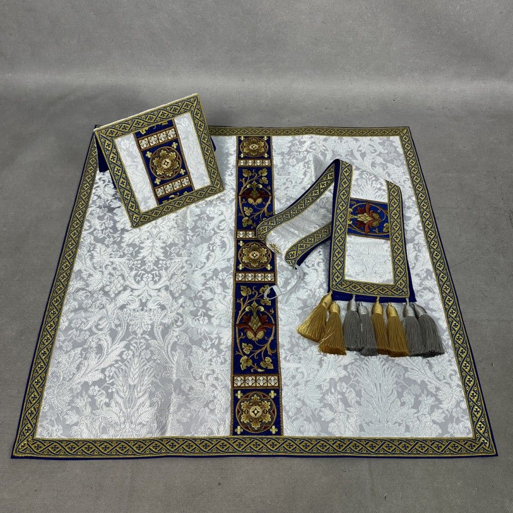 Ornat semi gotycki + stuła, bursa, manipularz, welon na kielich - tkanina żakard (16K) - zdjęcie 9 - Ornat semi gotycki + stuła, bursa, manipularz, welon na kielich - tkanina żakard (16K)