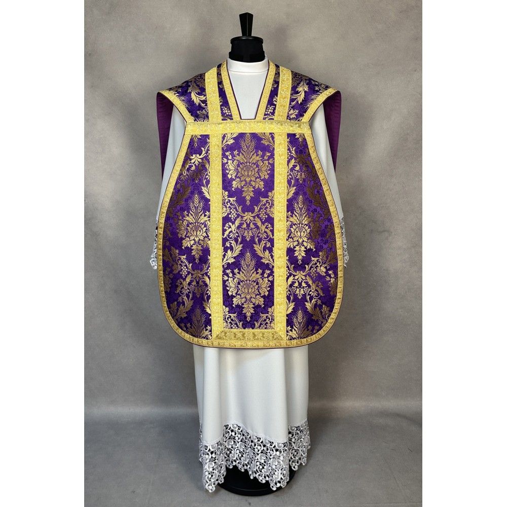 Ornat rzymski fioletowy + Stuła, Manipularz, Bursa i Welon na kielich (22K) - zdjęcie 2 - Ornat rzymski fioletowy + Stuła, Manipularz, Bursa i Welon na kielich (22K)