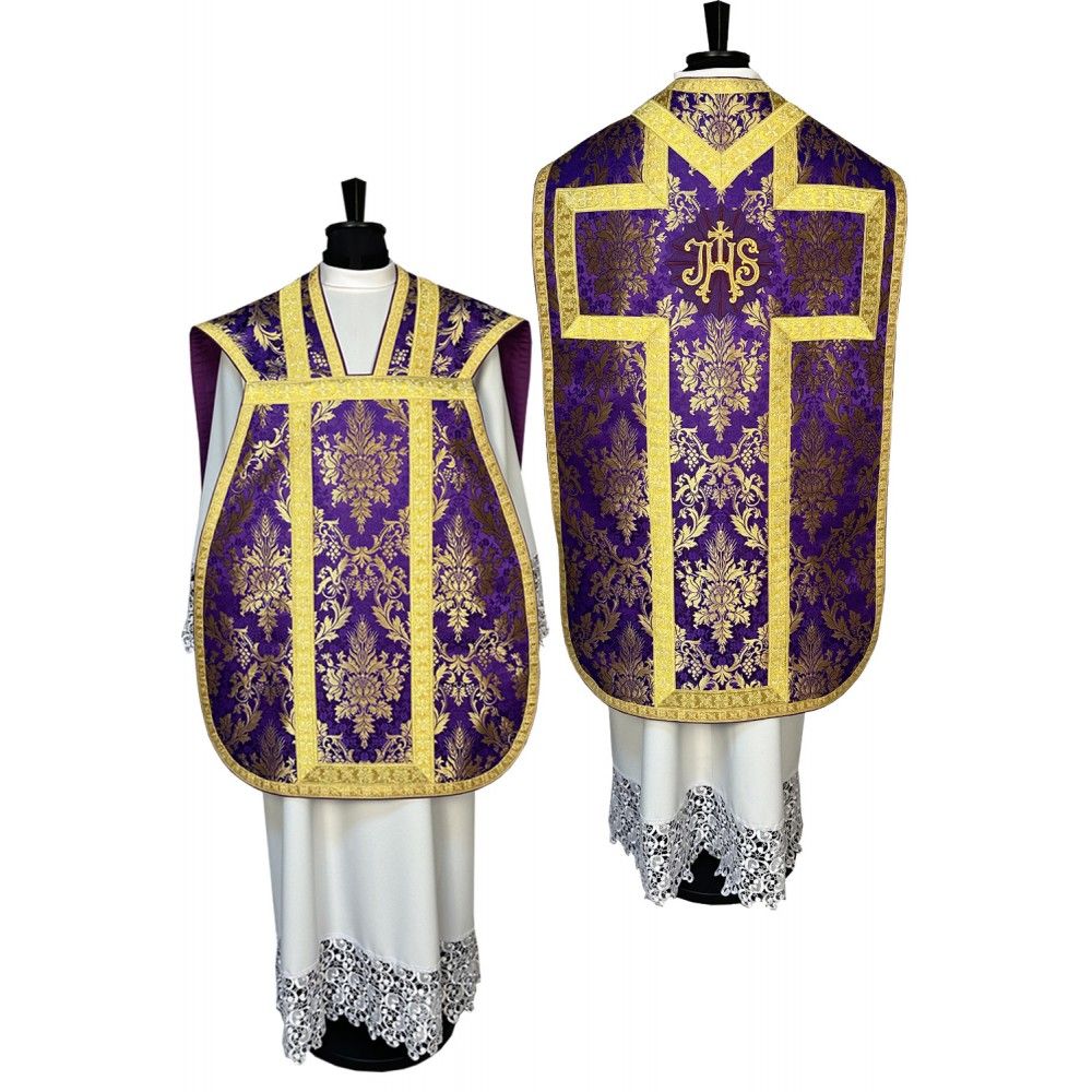Ornat rzymski fioletowy + Stuła, Manipularz, Bursa i Welon na kielich (22K)
