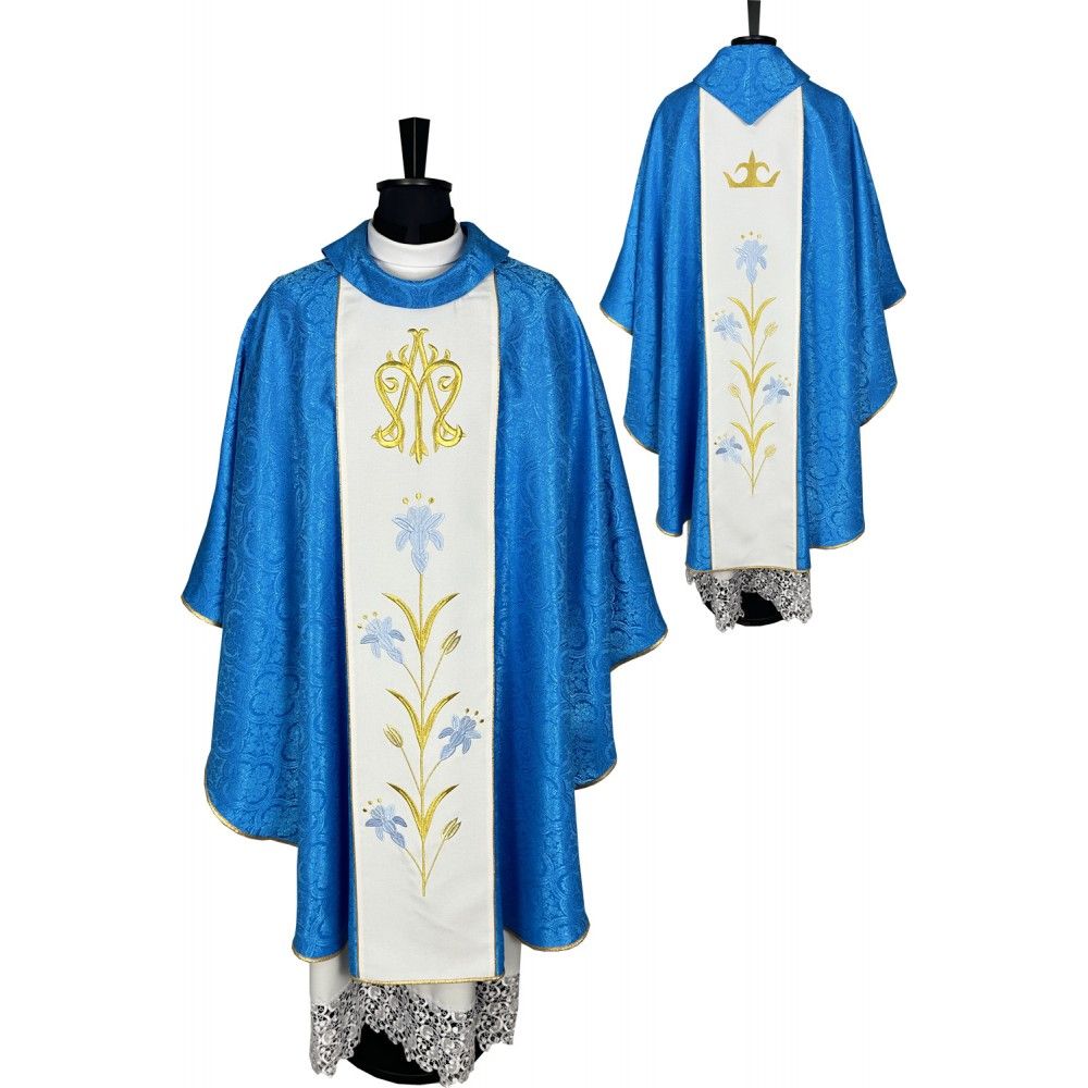 Ornat maryjny niebieski, tkanina żakard (24K)