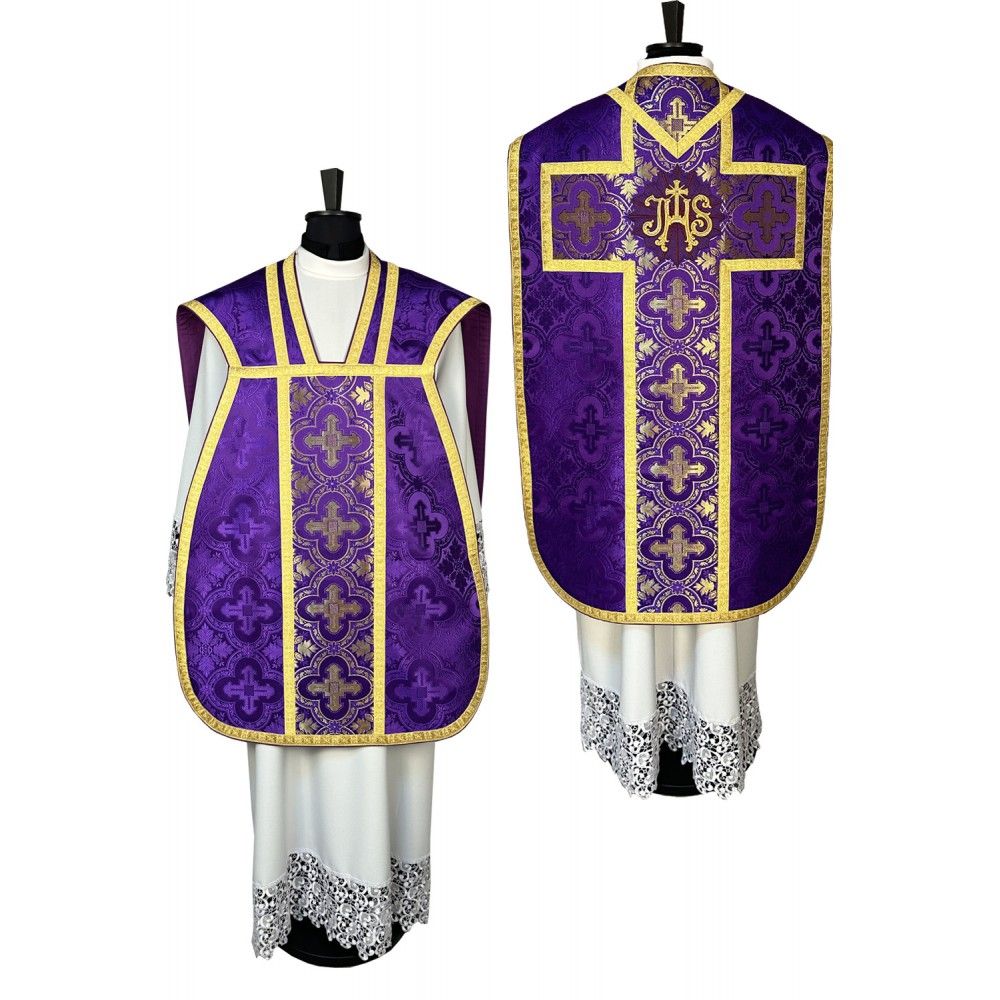 Ornat rzymski fioletowy + Stuła, Manipularz, Bursa i Welon na kielich (31K)