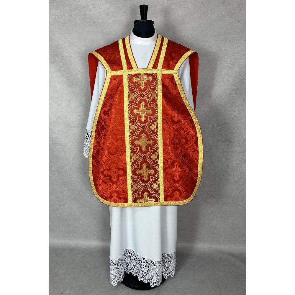 Ornat rzymski czerwony + Stuła, Manipularz, Bursa i Welon na kielich (32K) - zdjęcie 2 - Ornat rzymski czerwony + Stuła, Manipularz, Bursa i Welon na kielich (32K)