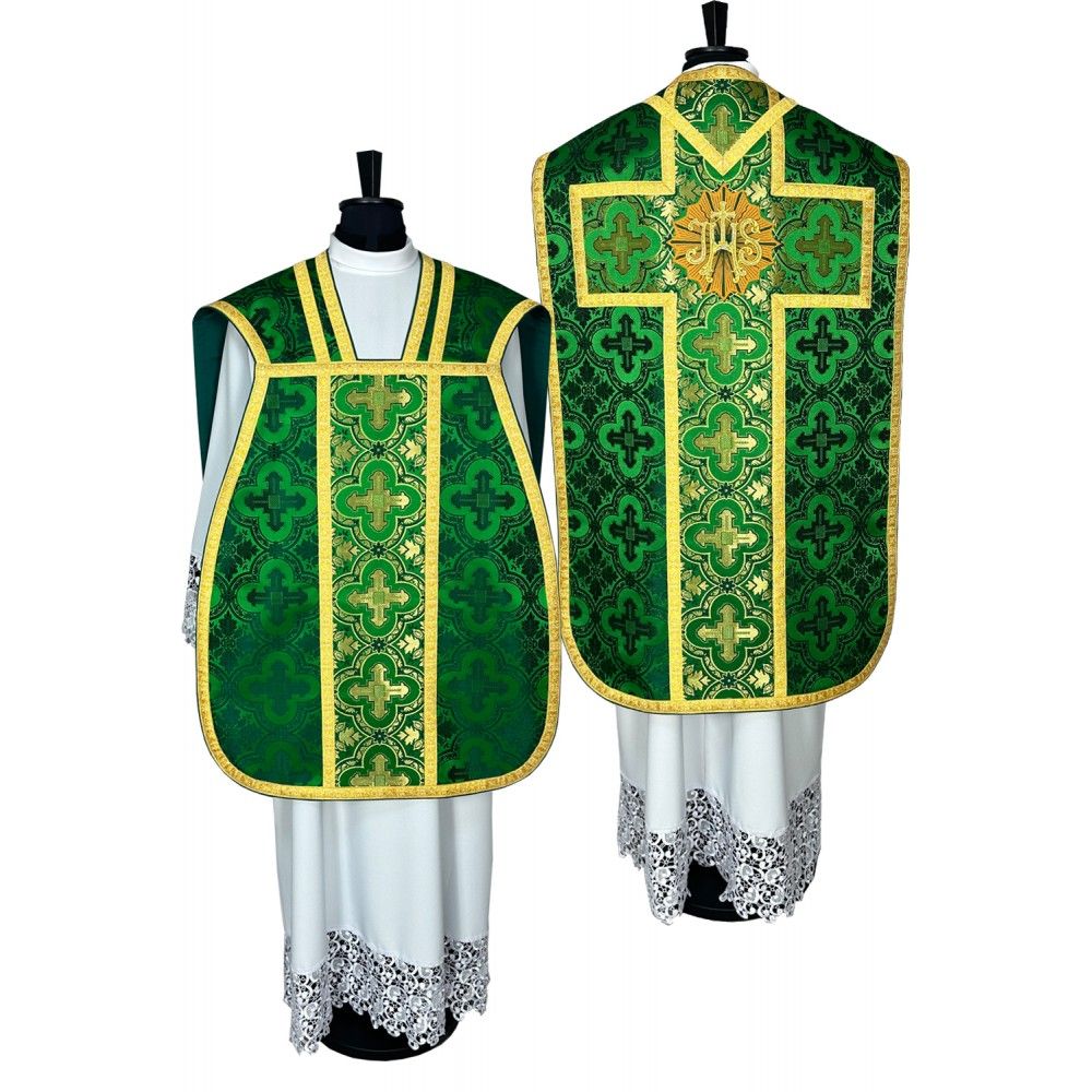 Ornat rzymski zielony + Stuła, Manipularz, Bursa i Welon na kielich (33K)