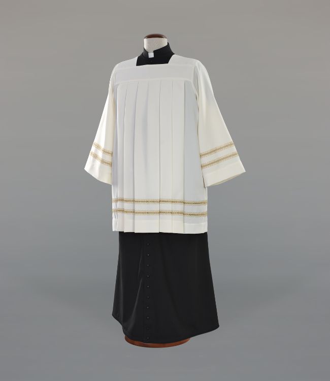 Komża kapłańska, ecru, maszynowa, złota mereżka (15)