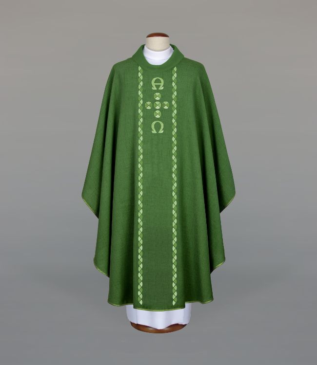 Ornat haftowany zielony Alfa i Omega (A16)