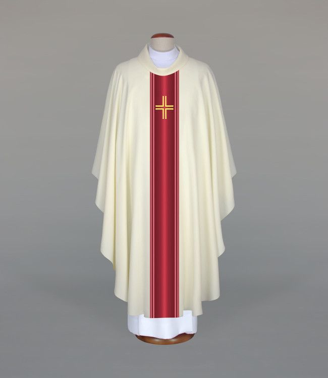 Ornat haftowany ecru z motywem krzyża (A34)
