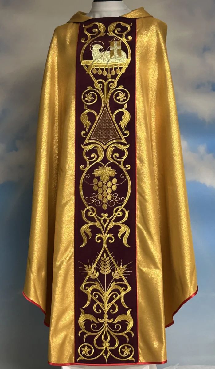 Ornat haftowany Baranek Boży - złoty brokat (T3) - BIELIZNA KIELICHOWA - Nowość