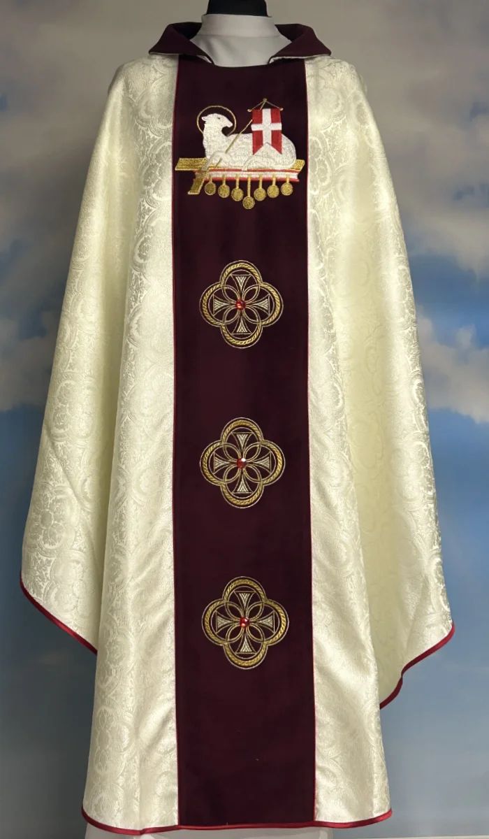 Ornat haftowany Baranek Boży - rozeta, pas aksamit (T5)