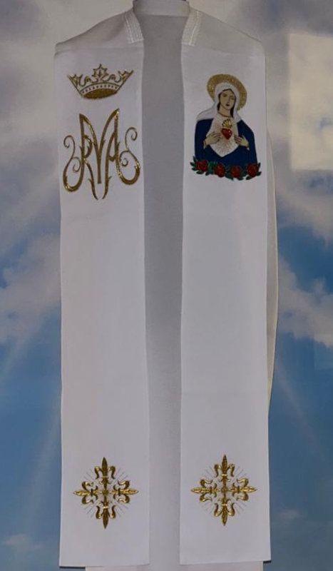 Stuła z wizerunkiem Serce Maryi + emblemat Maryjny - zdjęcie 2 - Stuła z wizerunkiem Serce Maryi