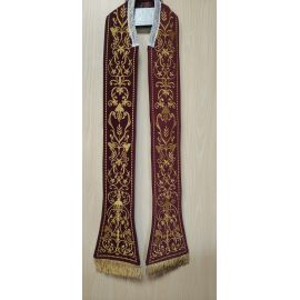 Stuła bordowa z motywem eucharystycznym, aksamit - 120 cm - zdjęcie 1 - Stuła czerwona z motywem eucharystycznym