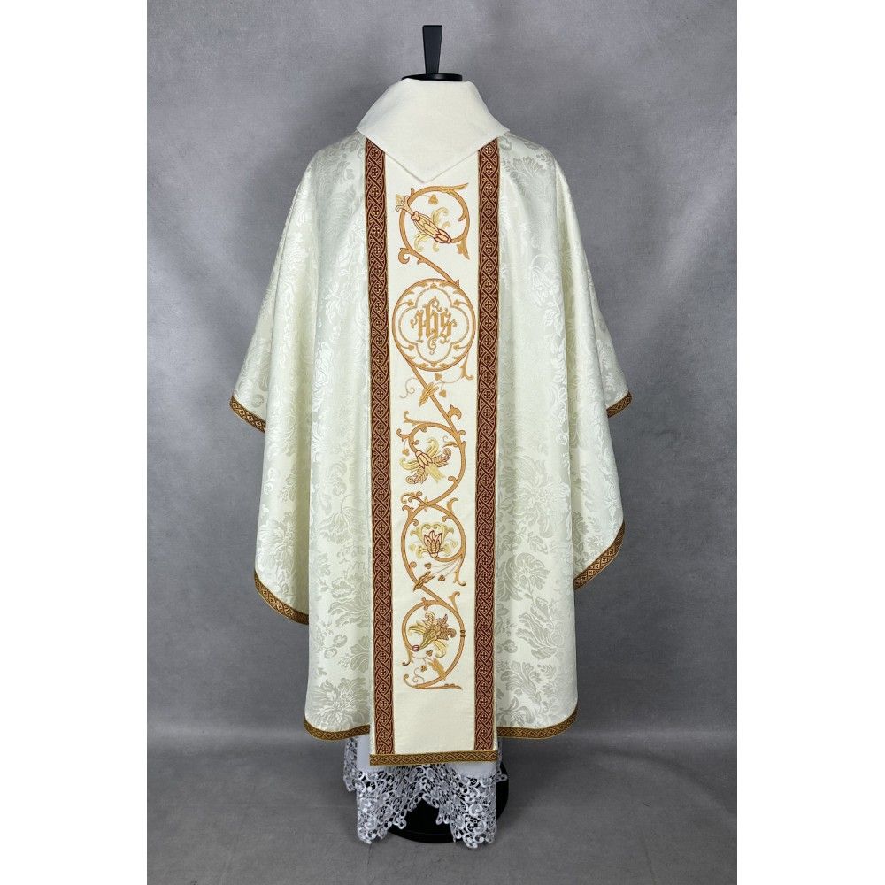 Ornat gotycki, haftowany IHS, tkanina żakard (10K) - zdjęcie 3 - Ornat gotycki, haftowany IHS, tkanina żakard (10K)