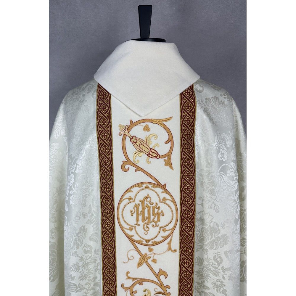 Ornat gotycki, haftowany IHS, tkanina żakard (10K) - zdjęcie 4 - Ornat gotycki, haftowany IHS, tkanina żakard (10K)