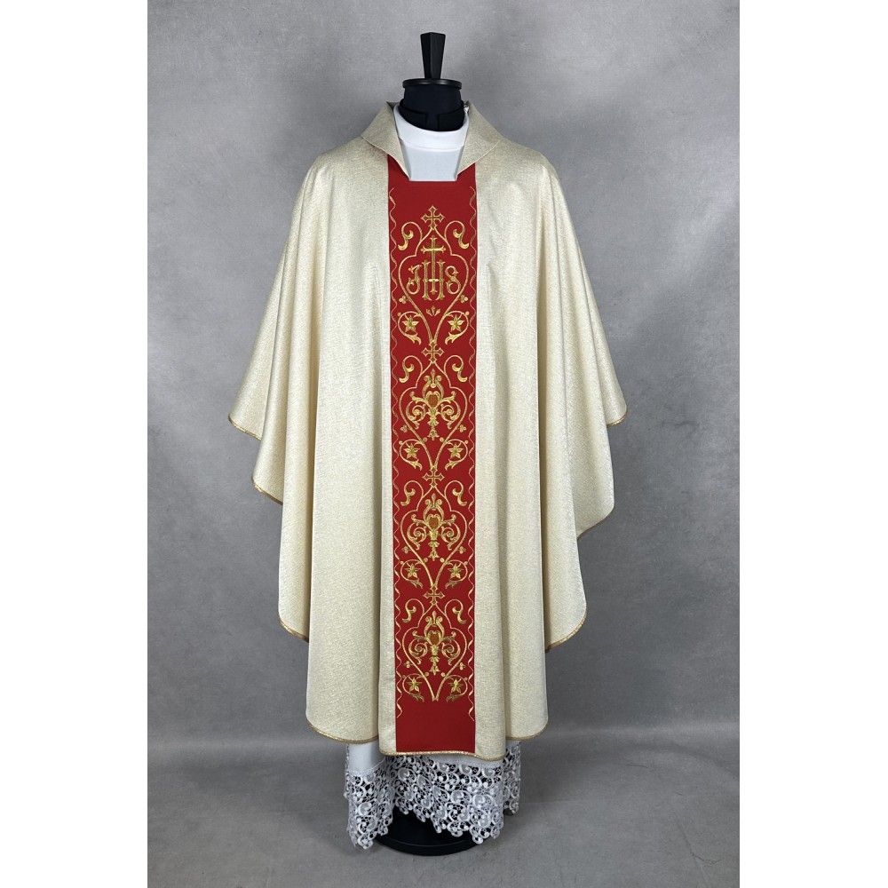 Ornat gotycki, tkanina brokat, pas czerwony (11K) - zdjęcie 2 - Ornat gotycki, tkanina brokat, pas czerwony (11K)