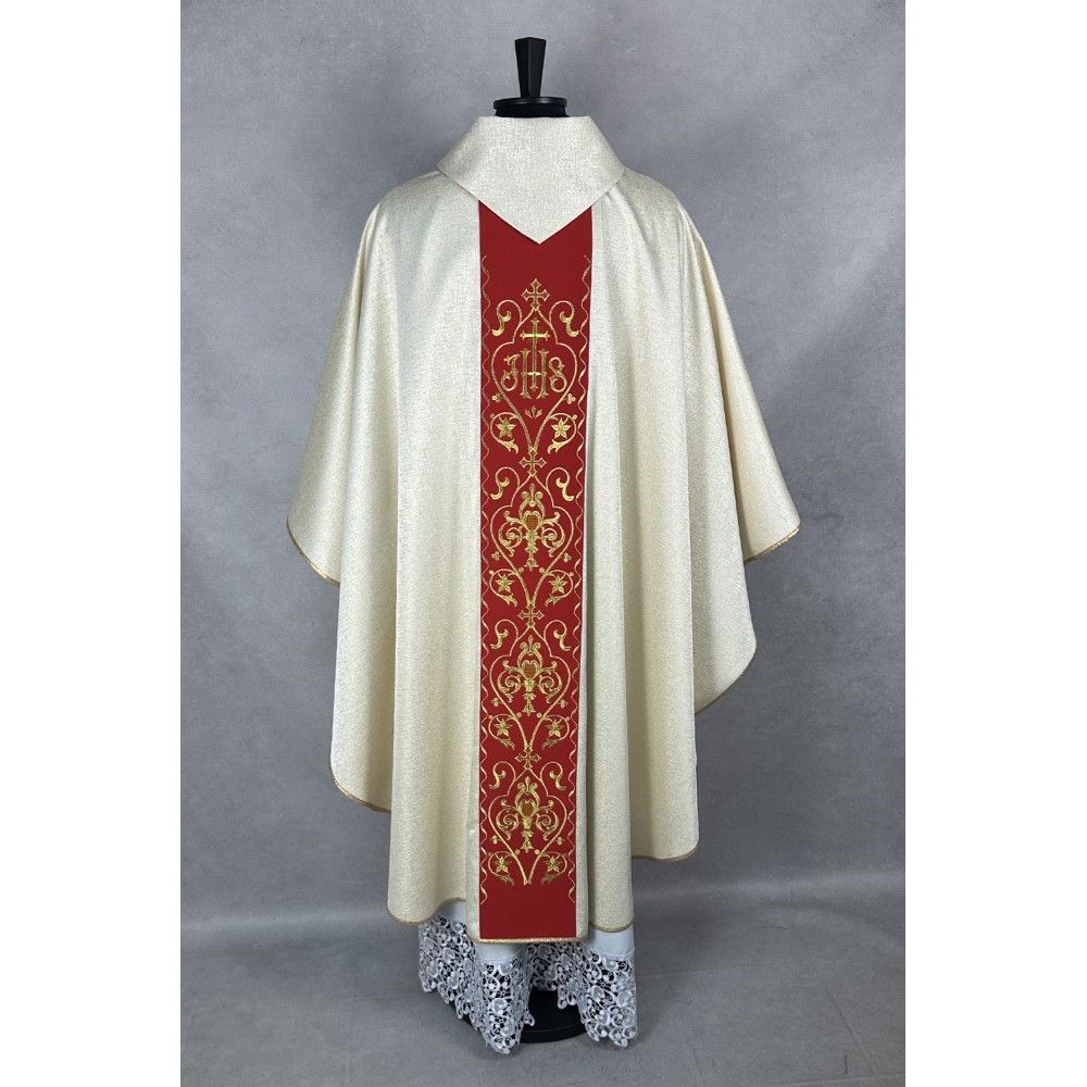 Ornat gotycki, tkanina brokat, pas czerwony (11K) - zdjęcie 3 - Ornat gotycki, tkanina brokat, pas czerwony (11K)