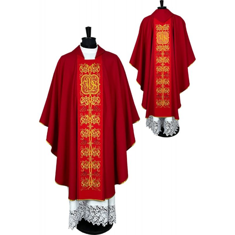 Ornat gotycki czerwony, haftowany IHS (34K) - Ornat gotycki czerwony, haftowany IHS (34K)