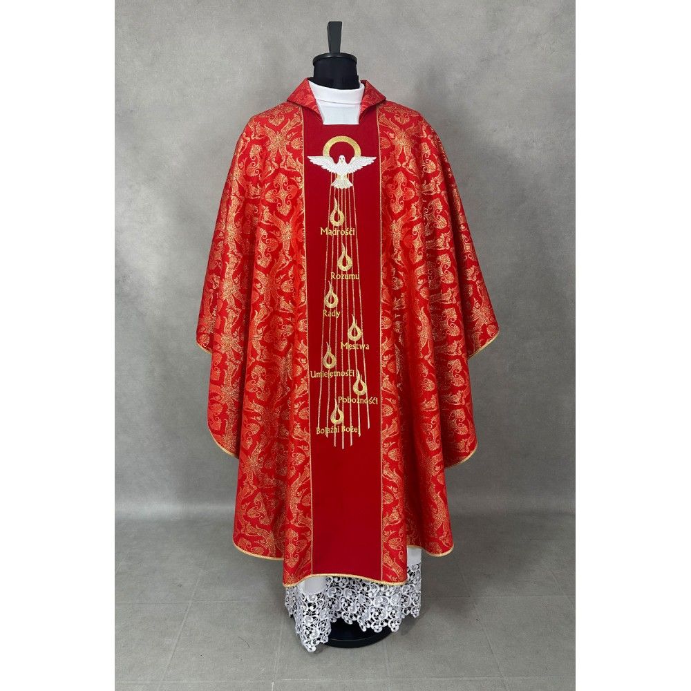 Ornat gotycki haftowany, czerwony (bierzmowanie) - Duch Święty (52K) - zdjęcie 2 - Ornat gotycki haftowany, czerwony (bierzmowanie) - Duch Święty (52K)