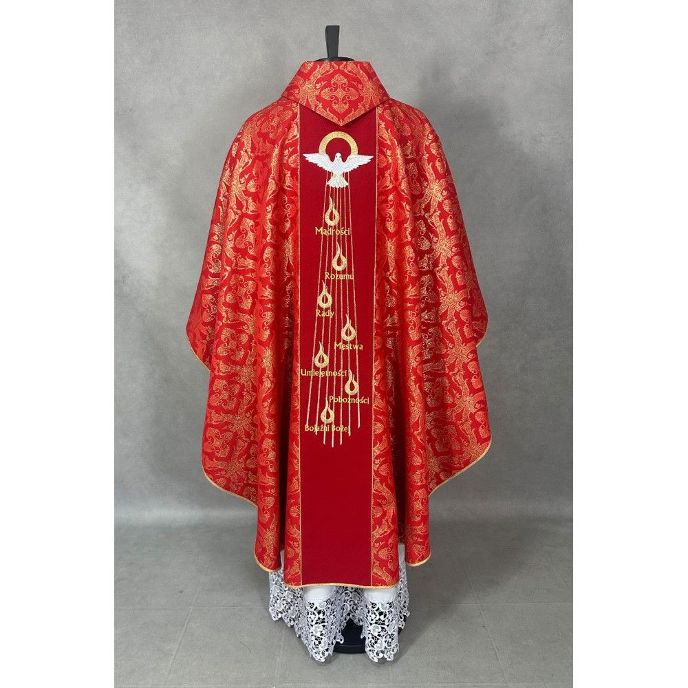 Ornat gotycki haftowany, czerwony (bierzmowanie) - Duch Święty (52K) - zdjęcie 3 - Ornat gotycki haftowany, czerwony (bierzmowanie) - Duch Święty (52K)