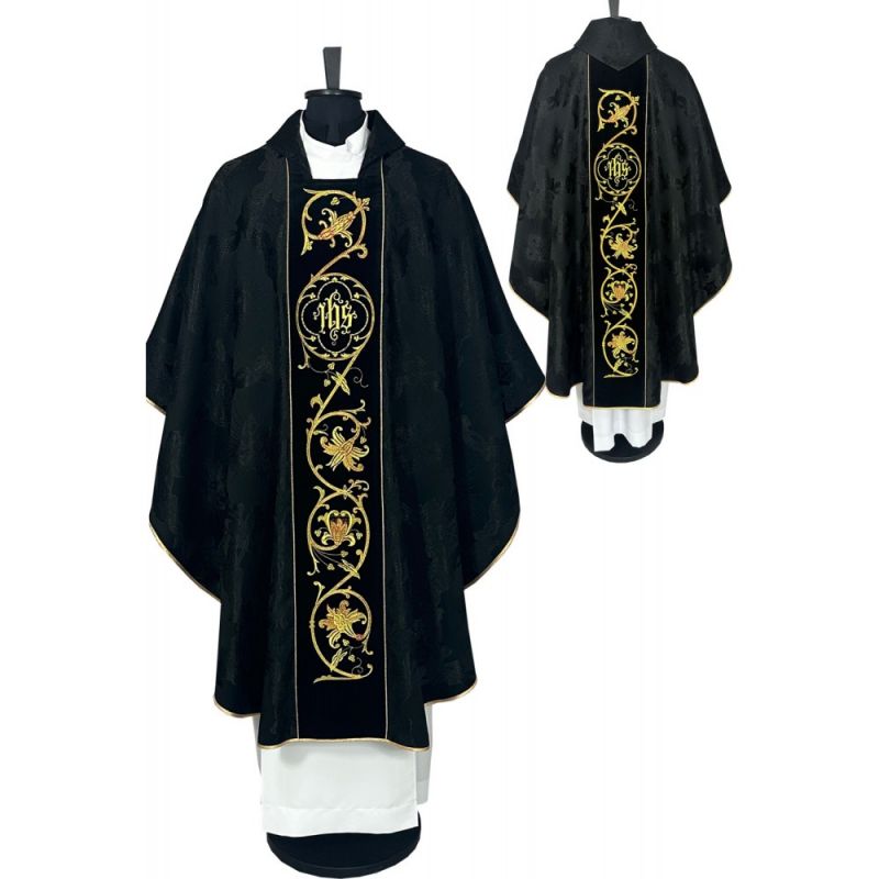 Ornat gotycki haftowany, czarny (54K) - Ornat gotycki haftowany, czarny (54K)