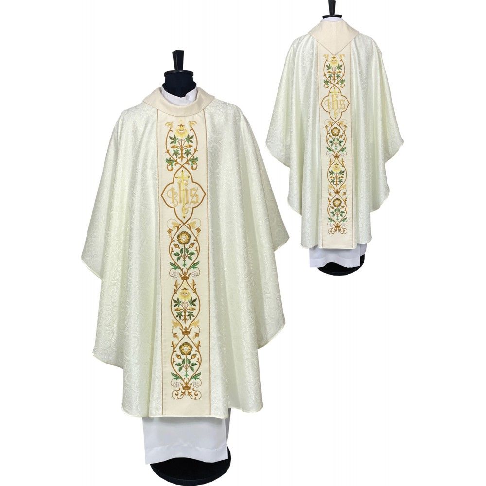 Ornat gotycki haftowany, ecru IHS (65K)