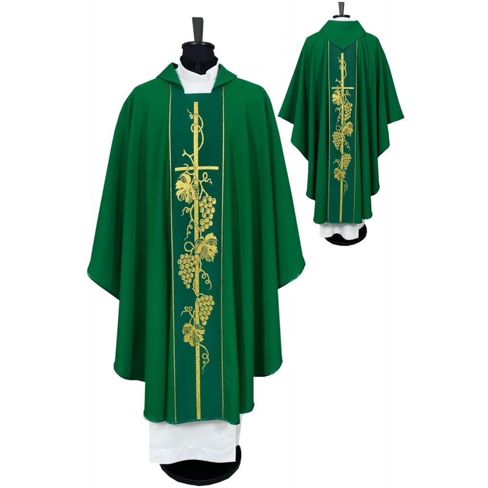 Ornat gotycki zielony, pasy tkane (71K) - zdjęcie 3 - Ornat gotycki zielony, pasy tkane (71K)