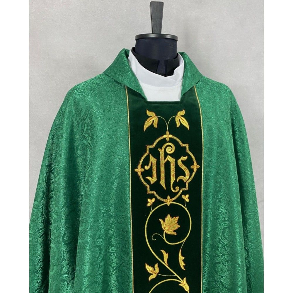 Ornat gotycki zielony haftowany - pas aksamit (42) - Ornaty zielone