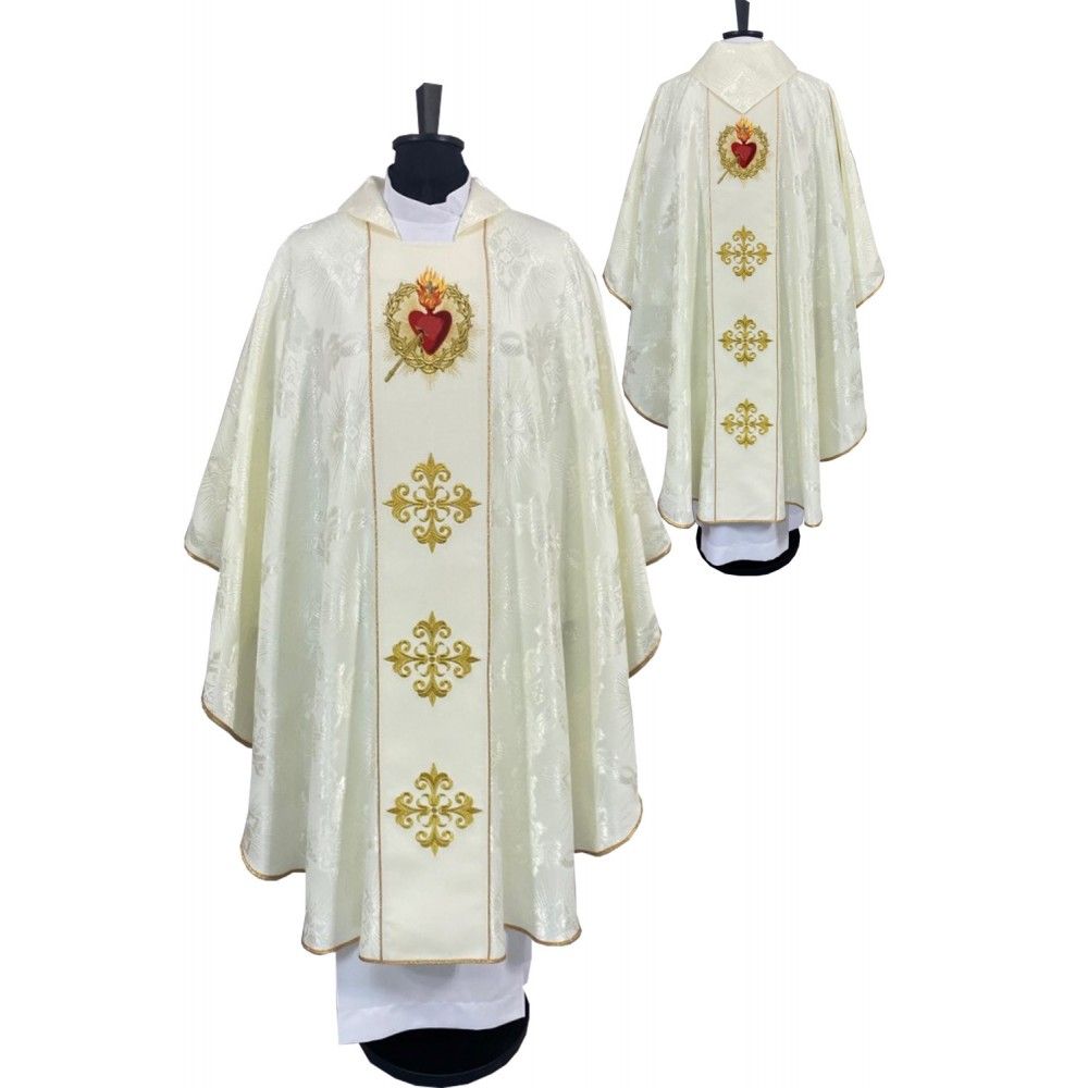 Ornat gotycki biały, haftowany - Serce w Koronie (77K)