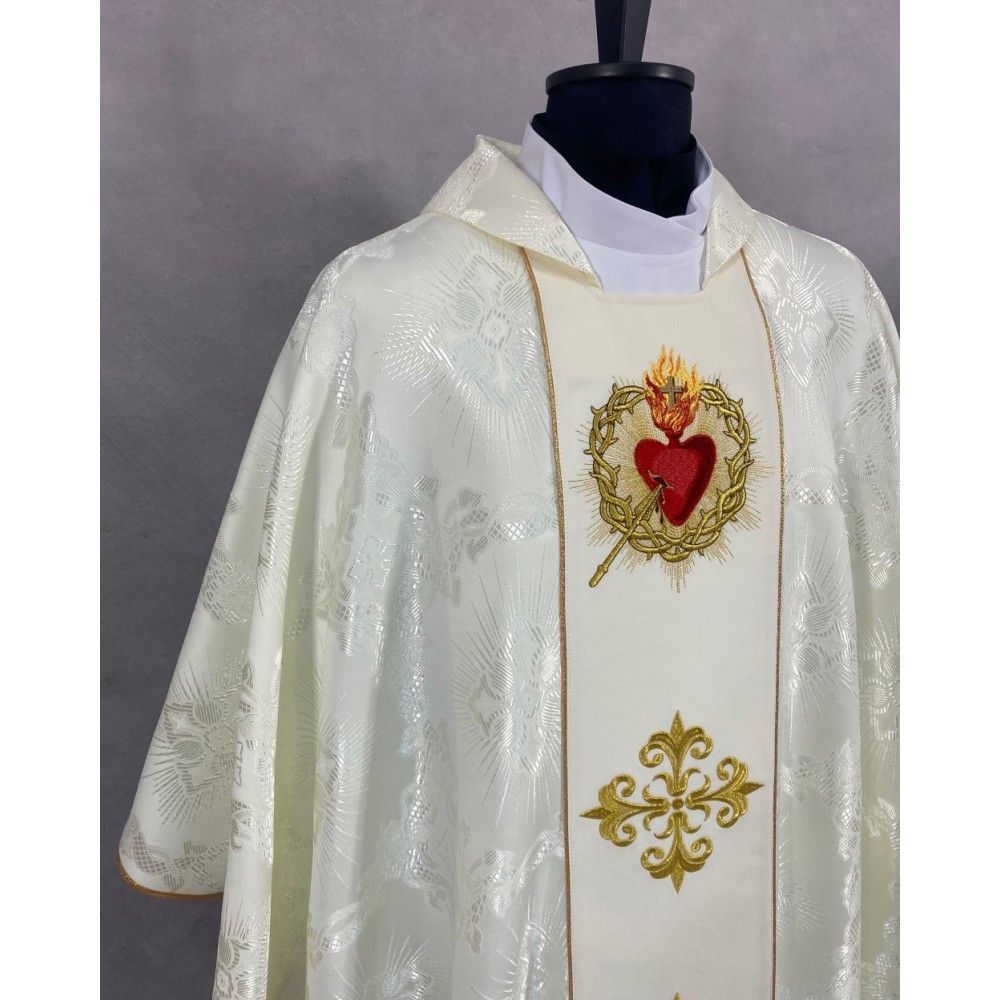 Ornat gotycki biały, haftowany - Serce w Koronie (77K) - zdjęcie 2 - Ornat gotycki biały, haftowany - Serce w Koronie (77K)