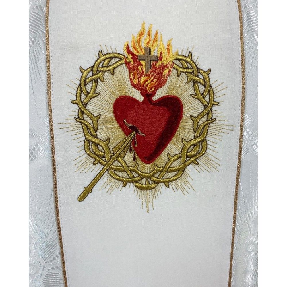 Ornat gotycki biały, haftowany - Serce w Koronie (77K) - zdjęcie 3 - Ornat gotycki biały, haftowany - Serce w Koronie (77K)