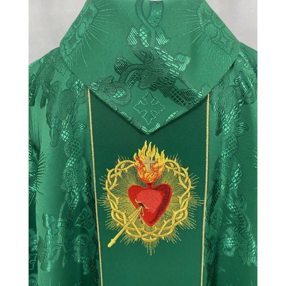 Ornat gotycki zielony, haftowany - Serce w Koronie (79K) - zdjęcie 2 - Ornat gotycki zielony, haftowany - Serce w Koronie (79K)