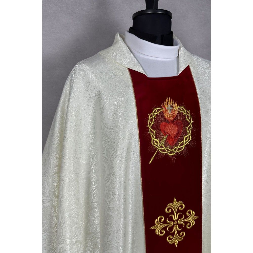 Ornat gotycki biały, haftowany, pas aksamit - Serce w Koronie (83K) - zdjęcie 2 - Ornat gotycki biały, haftowany, pas aksamit - Serce w Koronie (83K)