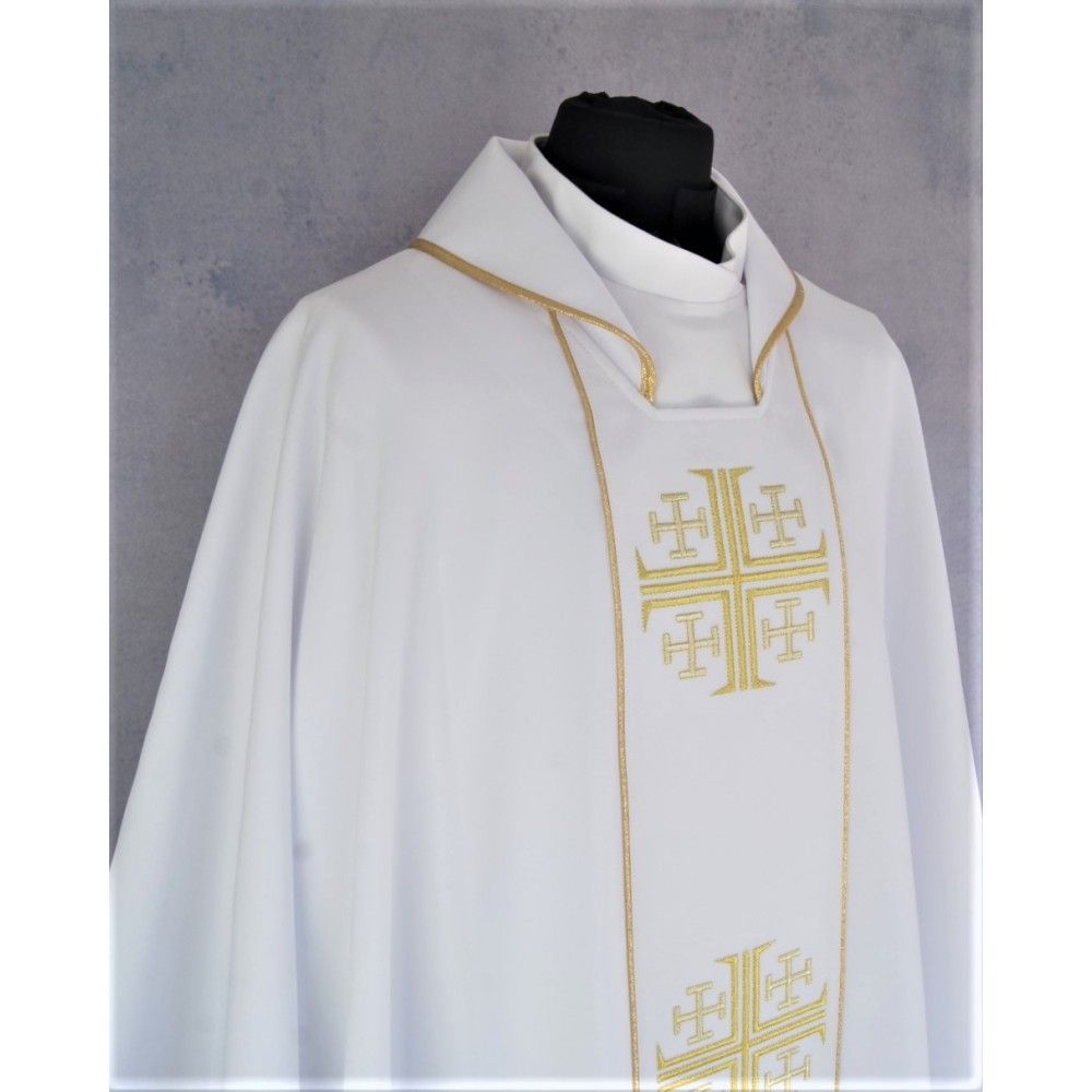 Ornat gotycki haftowany, biały - Krzyże Jerozolimskie (96K) - zdjęcie 2 - Ornat gotycki haftowany, biały - Krzyże Jerozolimskie (96K)