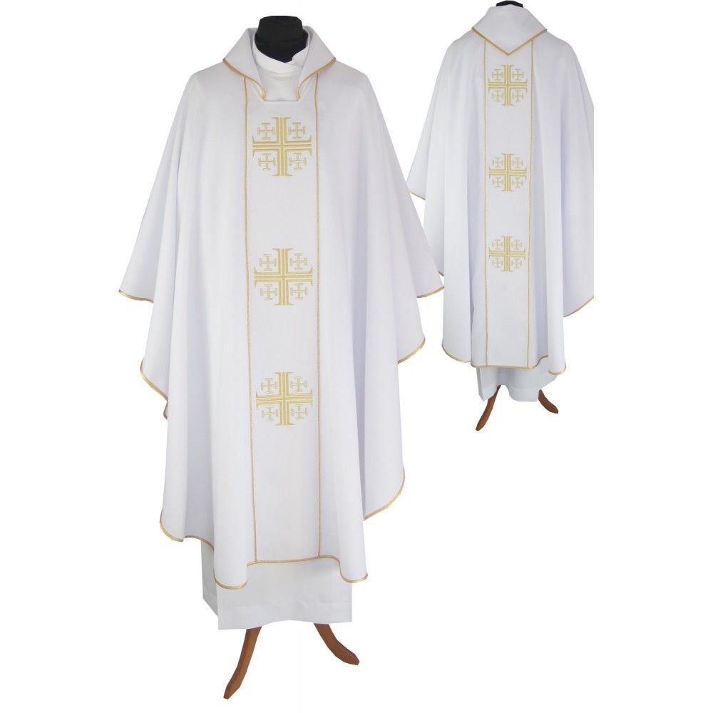 Ornat gotycki haftowany, biały - Krzyże Jerozolimskie (96K)