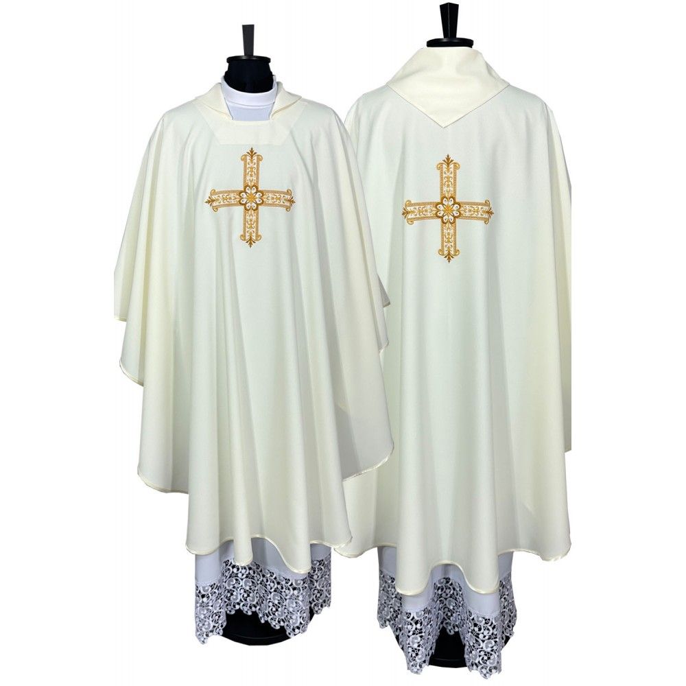 Ornat gotycki haftowany, ecru - Krzyż (98K)