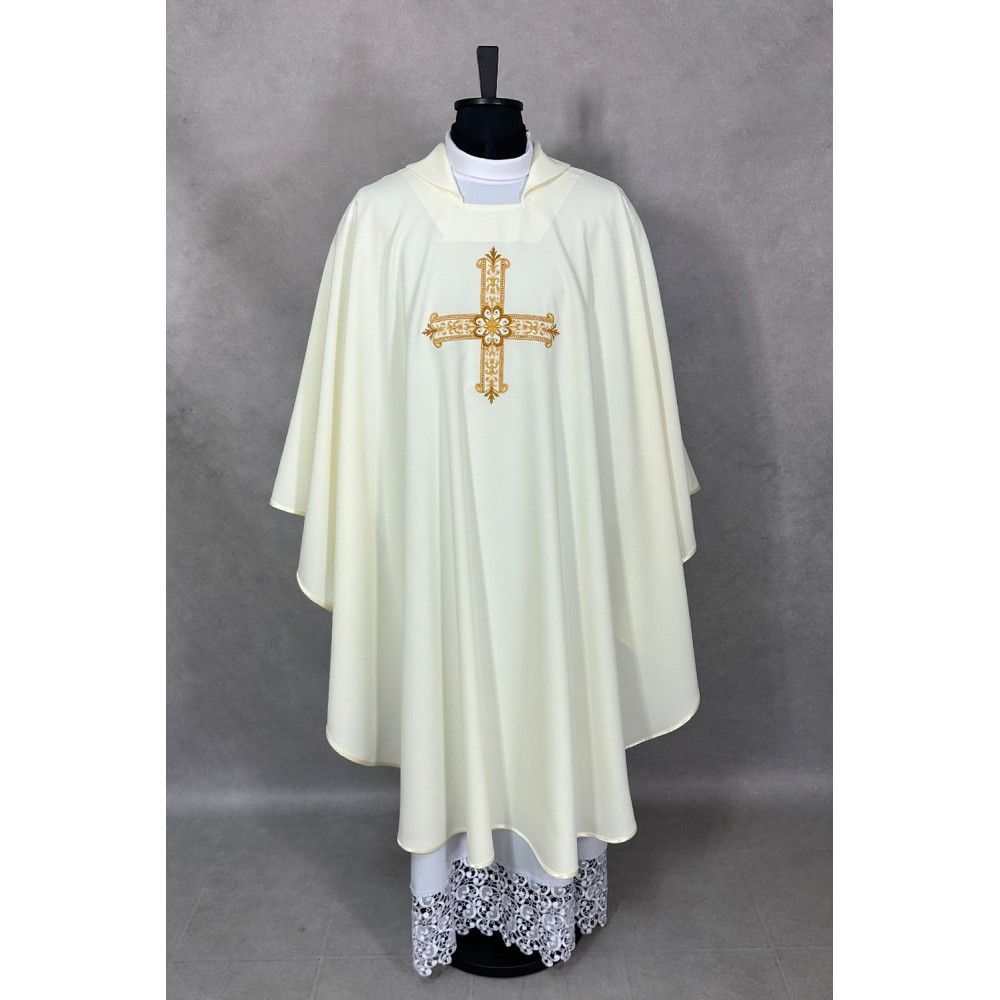 Ornat gotycki haftowany, ecru - Krzyż (98K) - zdjęcie 2 - Ornat gotycki haftowany, ecru - Krzyż (98K)