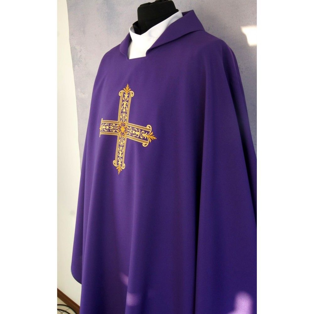 Ornat gotycki haftowany, fioletowy - Krzyż (99K) - zdjęcie 2 - Ornat gotycki haftowany, fioletowy - Krzyż (99K)