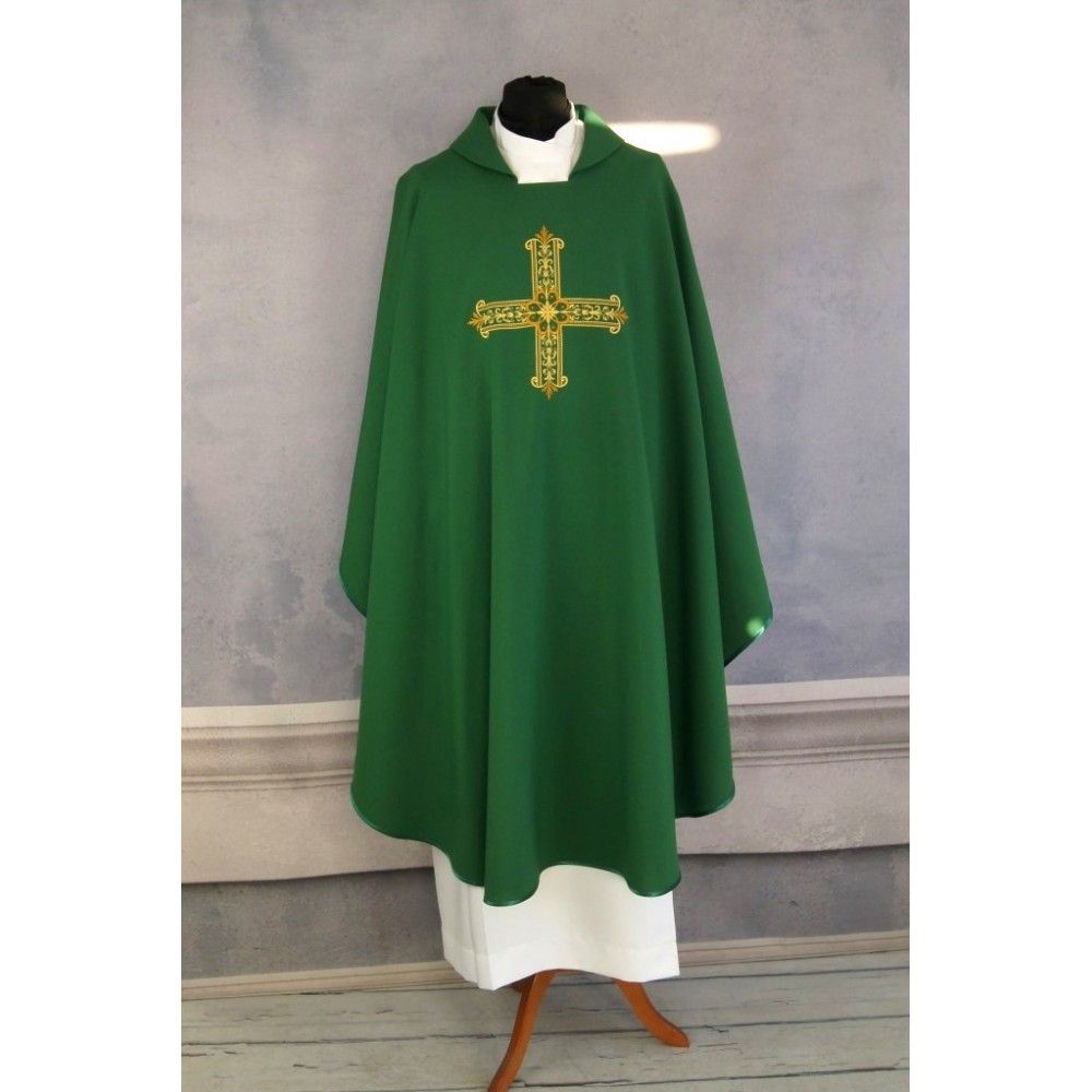 Ornat gotycki haftowany, zielony - Krzyż (100K) - zdjęcie 2 - Ornat gotycki haftowany, zielony - Krzyż (100K)