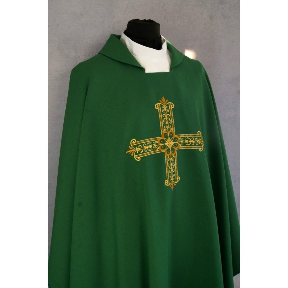 Ornat gotycki haftowany, zielony - Krzyż (100K) - zdjęcie 3 - Ornat gotycki haftowany, zielony - Krzyż (100K)