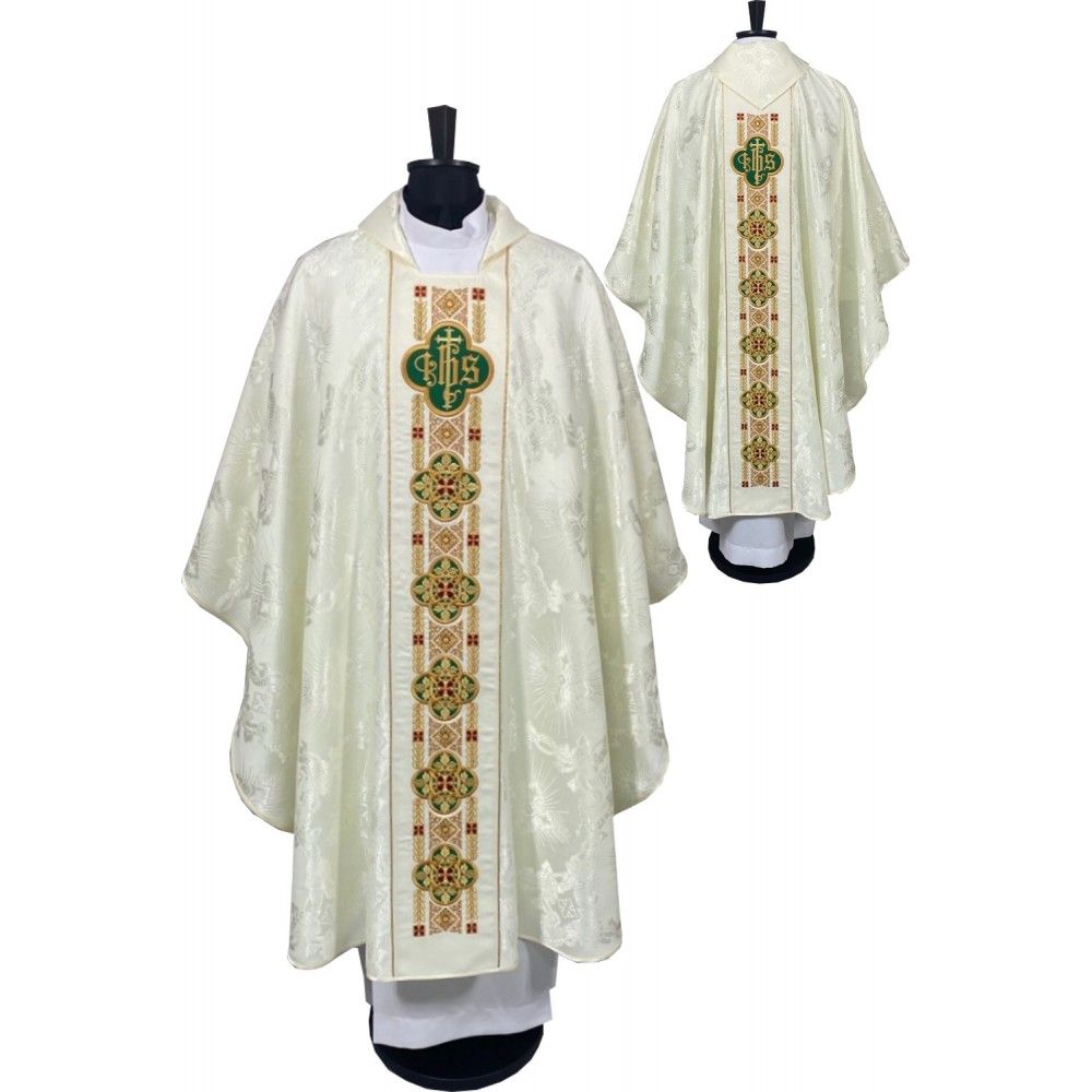 Ornat gotycki ecru, haftowany IHS (111K)