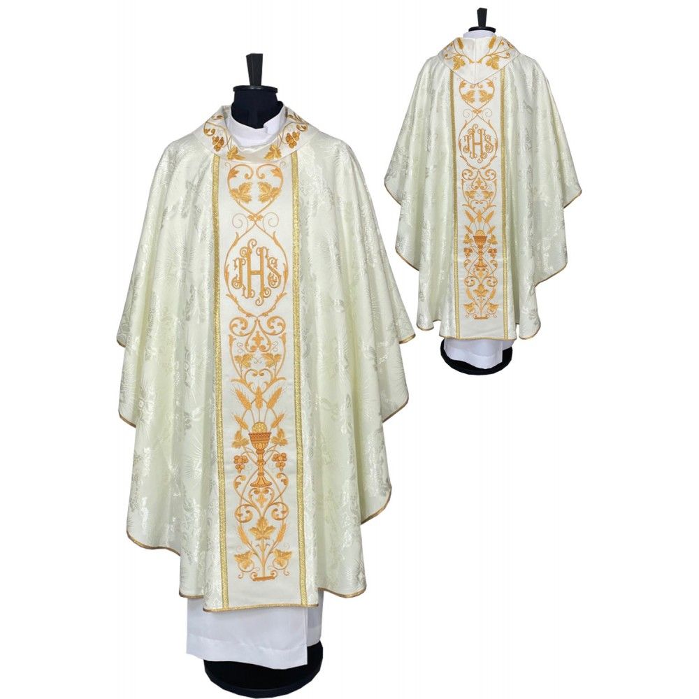 Ornat gotycki ecru, haftowany IHS (116K) - zdjęcie 2 - Ornat gotycki ecru, haftowany IHS (116K)