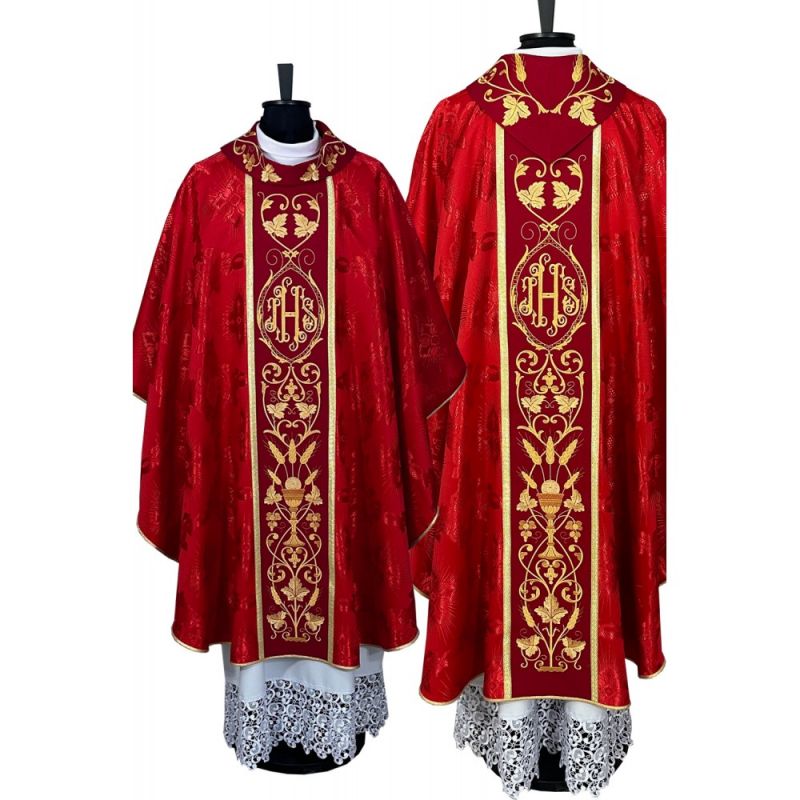 Ornat gotycki czerwony, haftowany IHS (117K) - Ornat gotycki czerwony, haftowany IHS (117K)