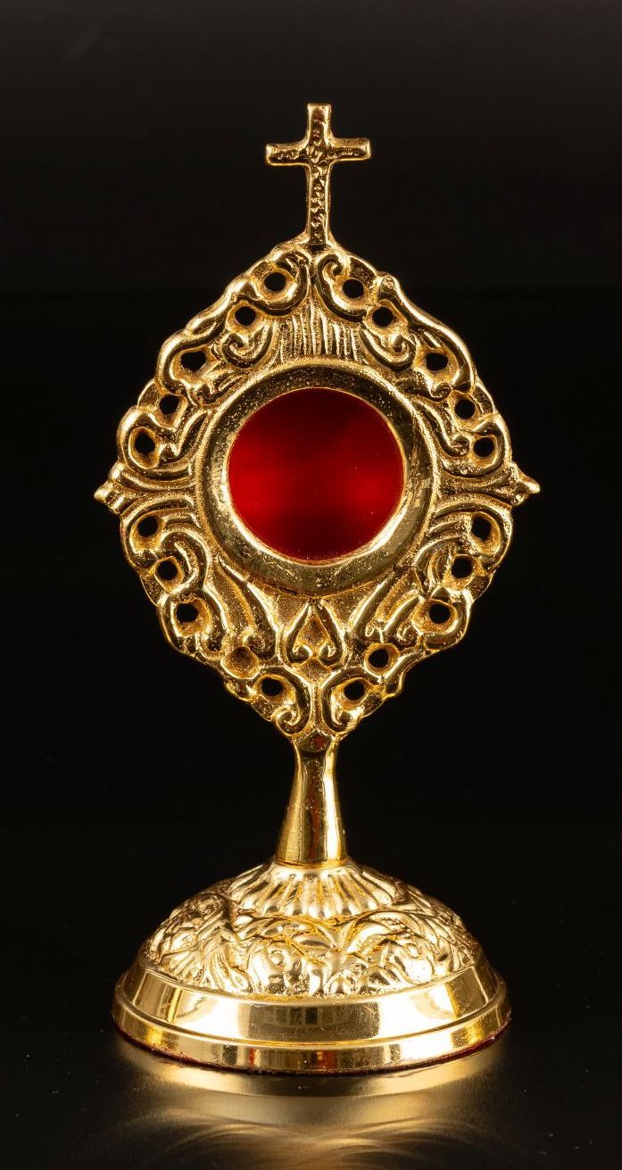 Relikwiarz mosiężny, pozłacany - 14 cm (34)