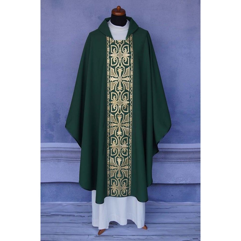 Ornat gotycki zielony, pas tkany krzyż (119K) - zdjęcie 2 - Ornat gotycki zielony, pas tkany krzyż (119K)