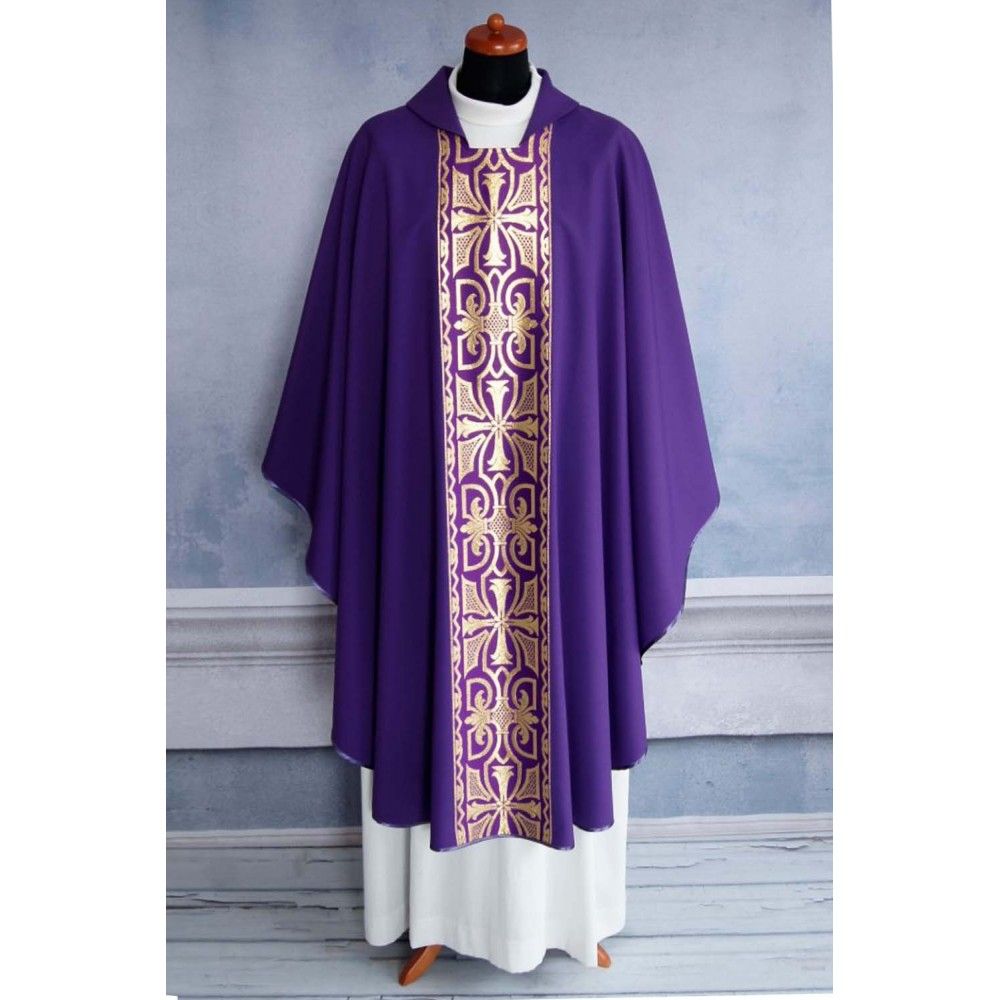 Ornat gotycki fioletowy, pas tkany krzyż (121K) - zdjęcie 2 - Ornat gotycki fioletowy, pas tkany krzyż (121K)